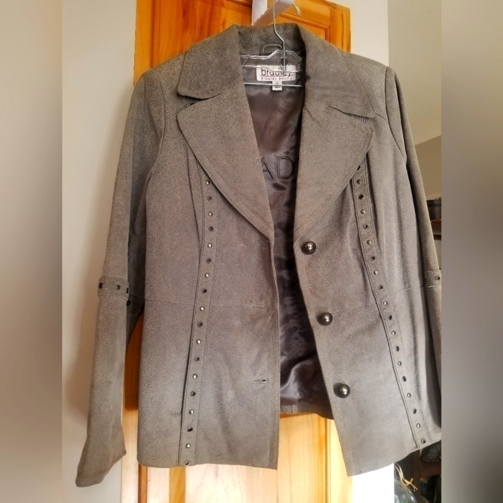 Bradley 100% Leather Blazer Style Jacket XS Gray.